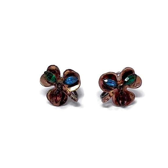 🍀✨VINTAGE✨🍀Coro Craft Sterling Clover Shamrock Rhinestone Screw Back Earrings - Picture 1 of 5